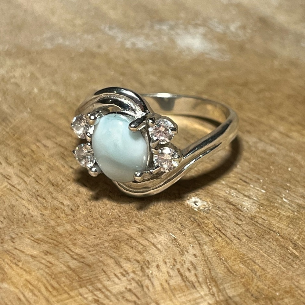 Vintage Larimar & CZ 925 Sterling Silver Ring - Picture 3 of 12